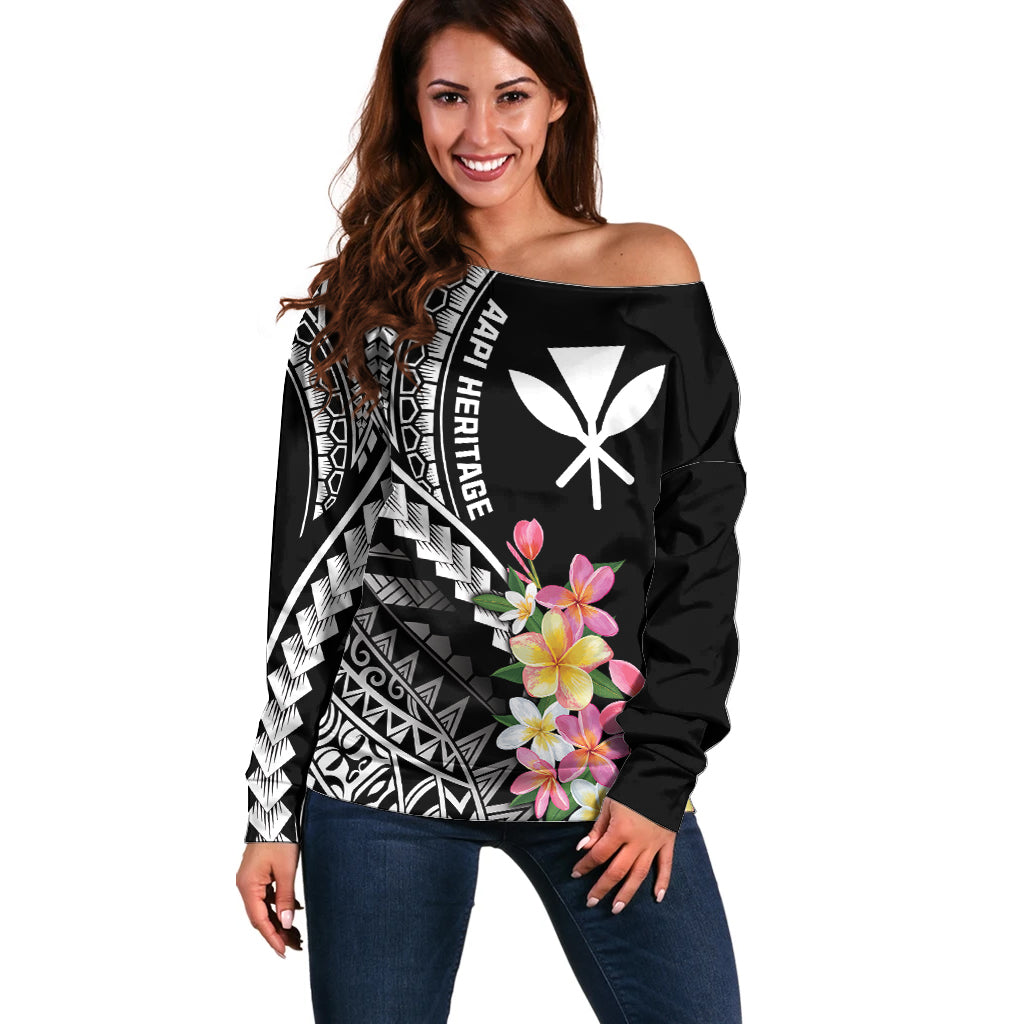AAPI Heritage Month Off Shoulder Sweater Kanaka Hawaii Plumeria