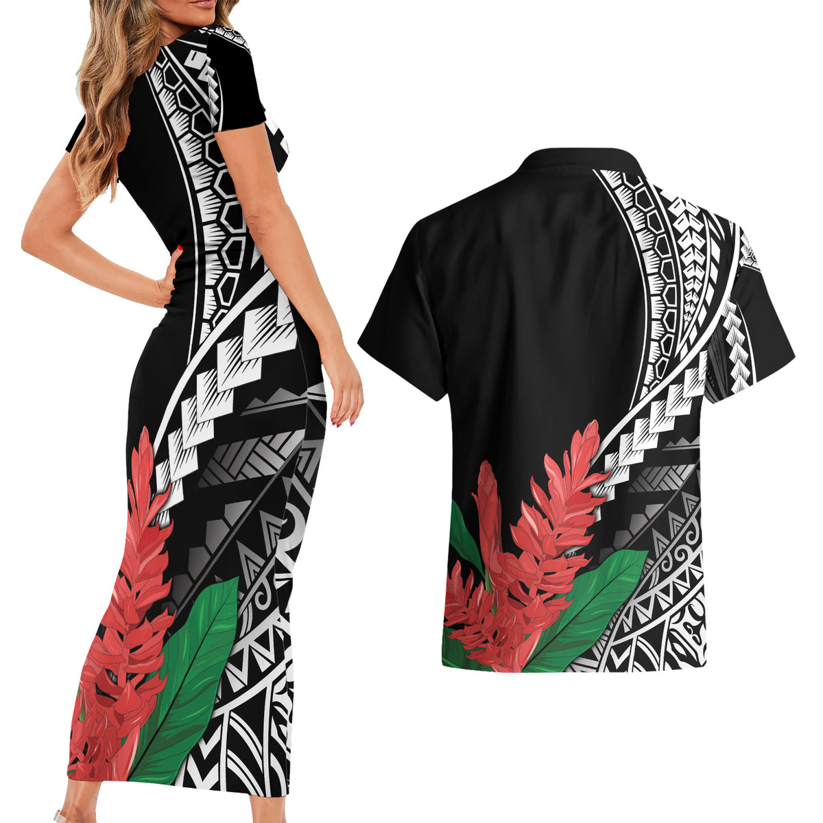 AAPI Heritage Month Couples Matching Short Sleeve Bodycon Dress and Hawaiian Shirt Samoa Teuila