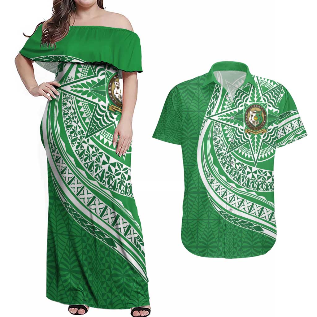 Tonga Liahona High School Personalized Couples Matching Off Shoulder Maxi Dress and Hawaiian Shirt Ngatu Tokelaufeletoa Motifs