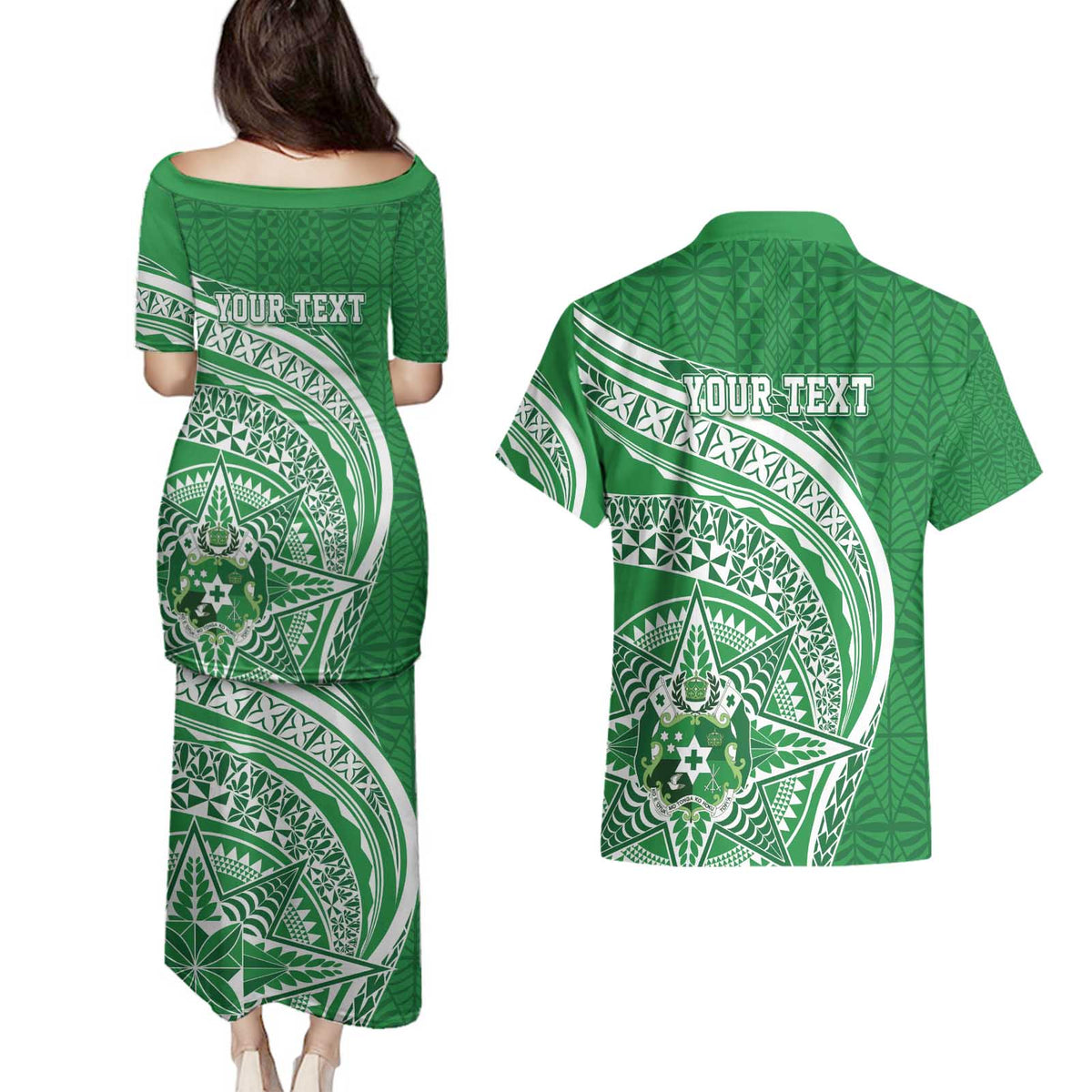 Tonga Liahona High School Personalized Couples Matching Puletasi and Hawaiian Shirt Ngatu Tokelaufeletoa Motifs