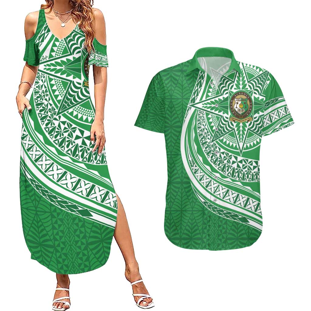 Tonga Liahona High School Personalized Couples Matching Summer Maxi Dress and Hawaiian Shirt Ngatu Tokelaufeletoa Motifs