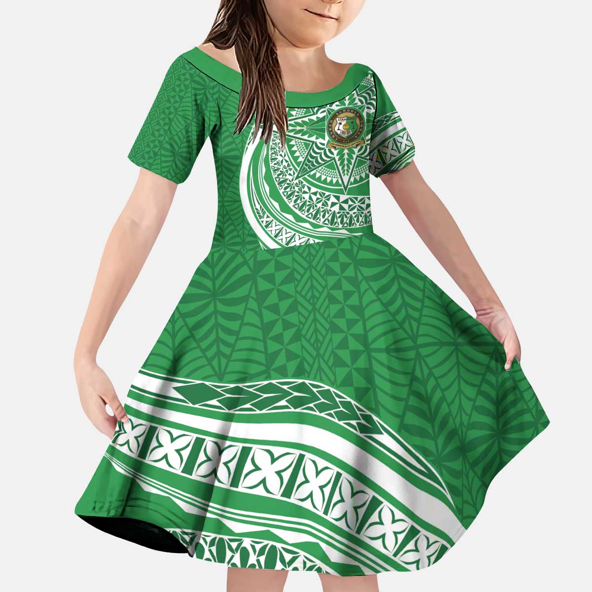 Tonga Liahona High School Personalized Kid Short Sleeve Dress Ngatu Tokelaufeletoa Motifs