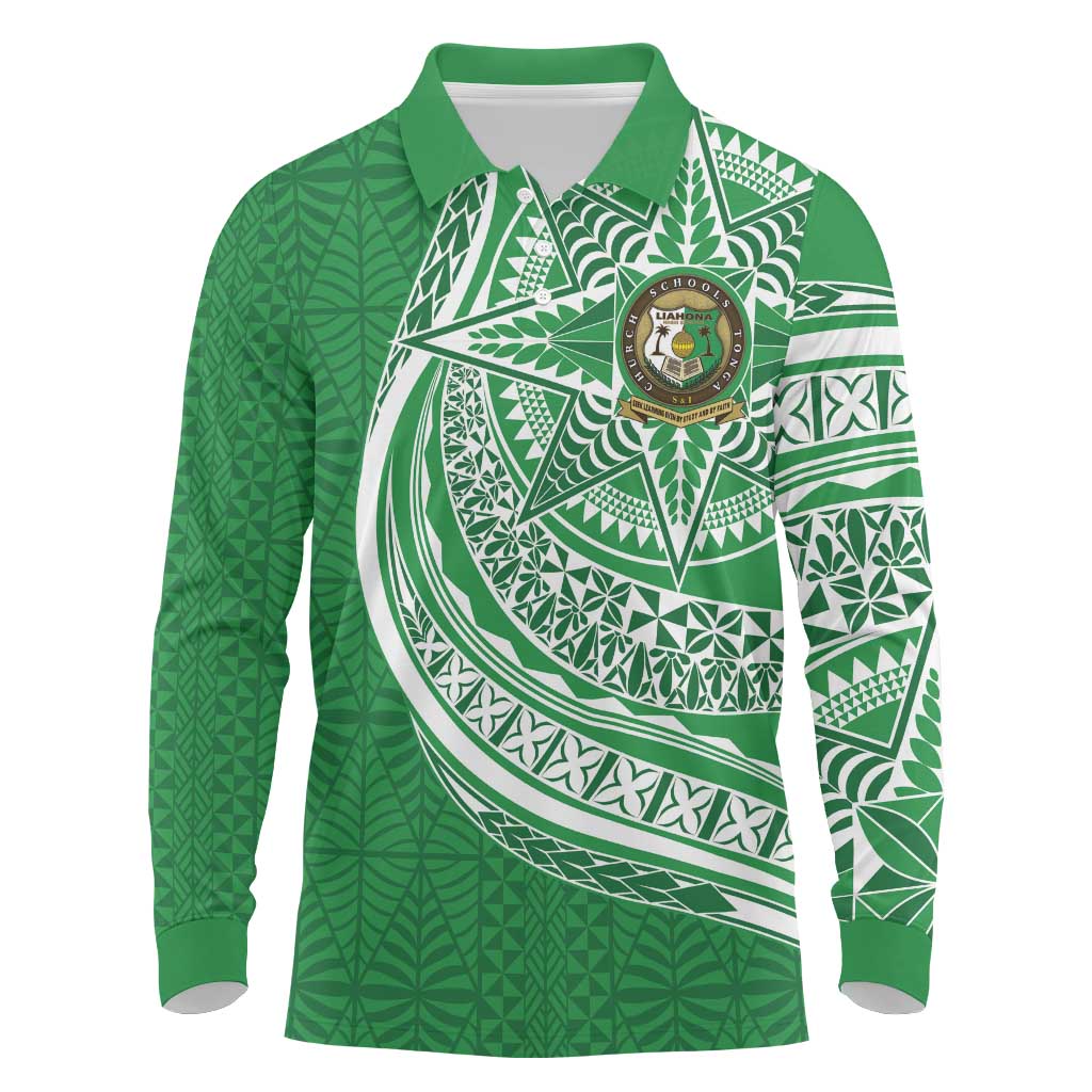 Tonga Liahona High School Personalized Long Sleeve Polo Shirt Ngatu Tokelaufeletoa Motifs