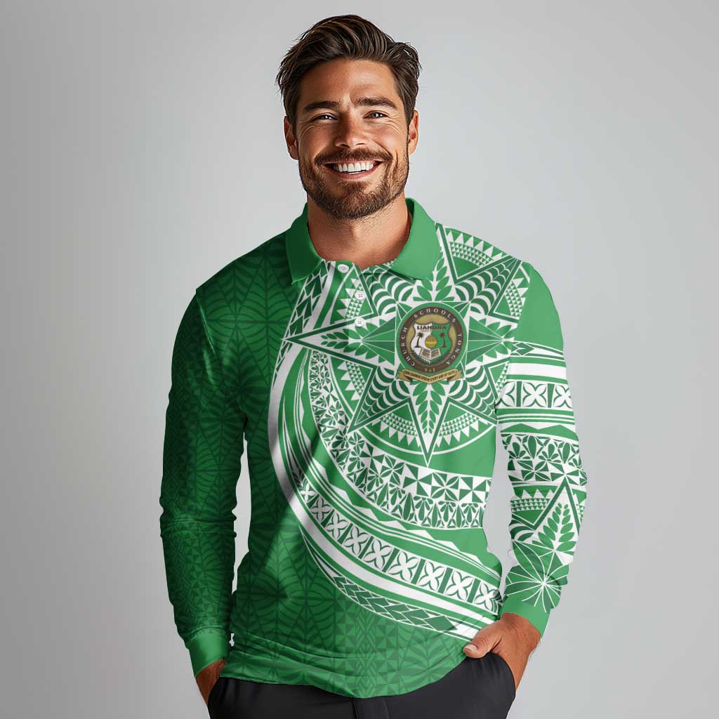 Tonga Liahona High School Personalized Long Sleeve Polo Shirt Ngatu Tokelaufeletoa Motifs