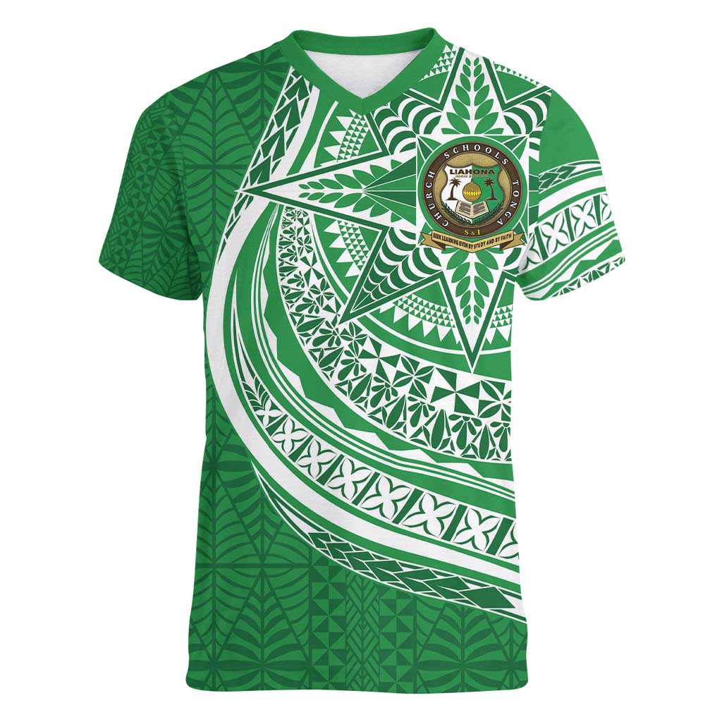 Tonga Liahona High School Personalized Women V-Neck T-Shirt Ngatu Tokelaufeletoa Motifs