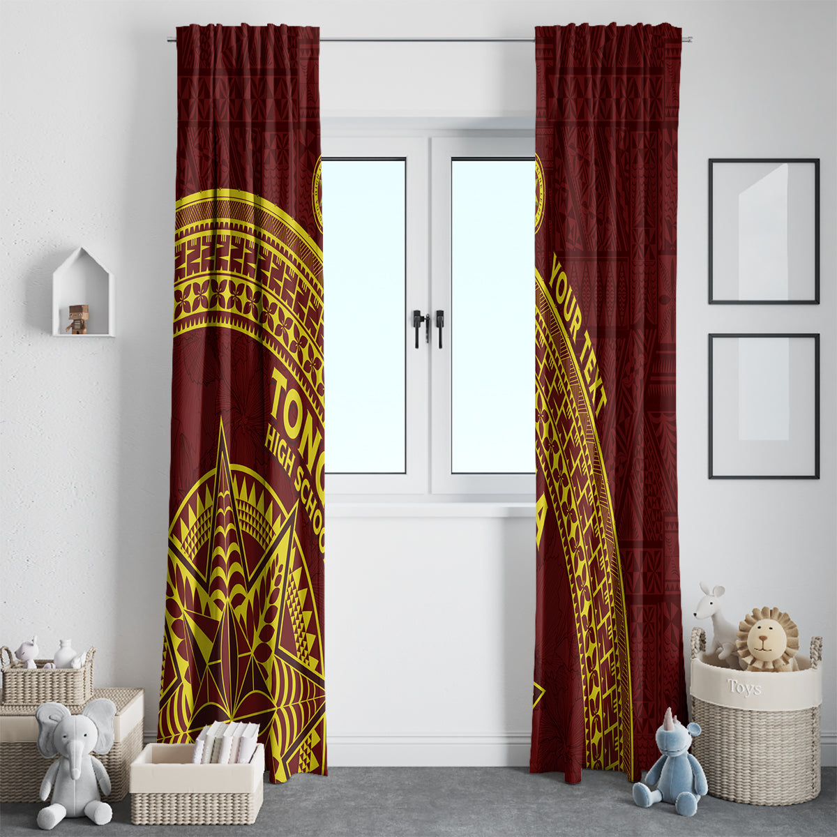 Tonga High School Window Curtain THS Anniversary Ngatu Motif