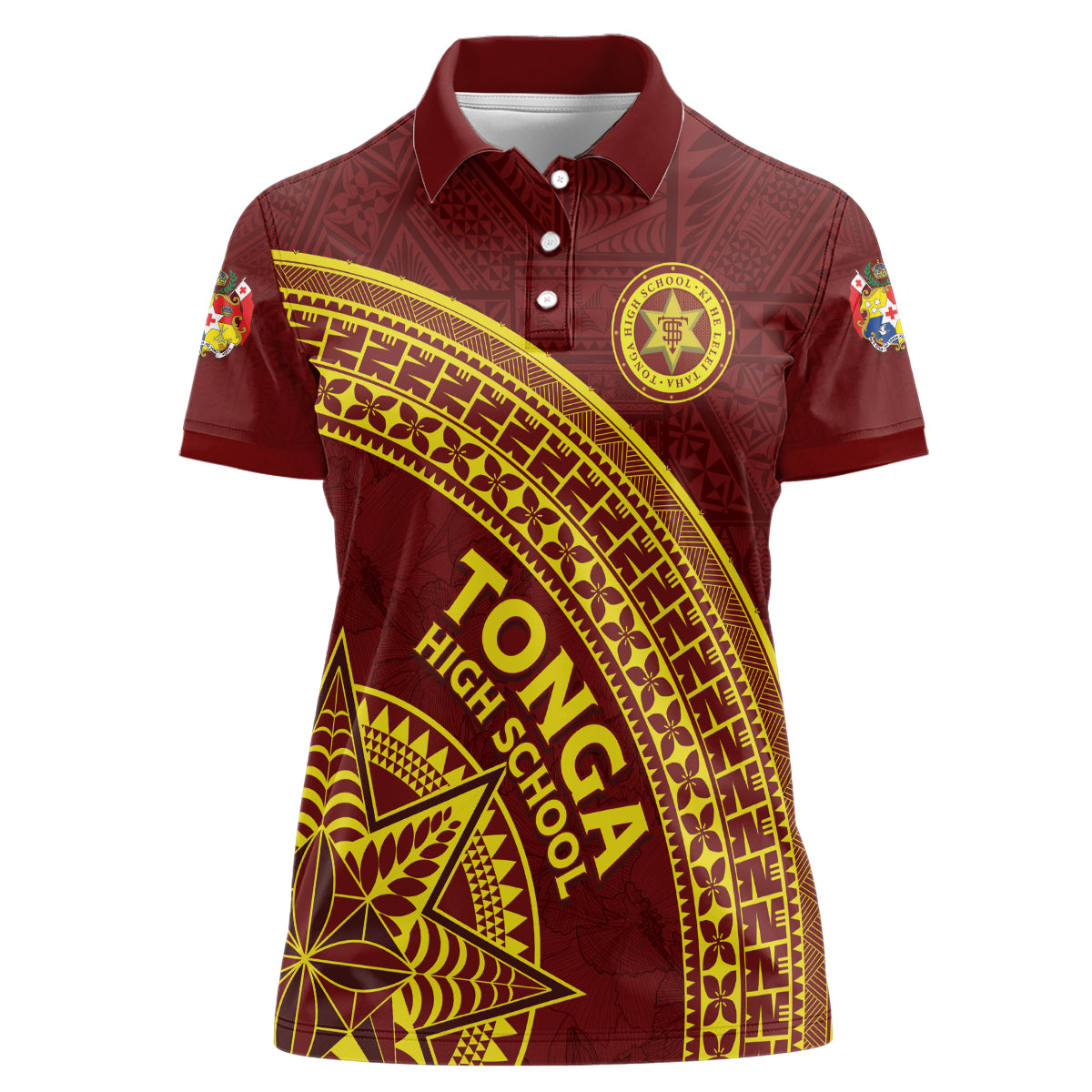 Tonga High School Women Polo Shirt THS Anniversary Ngatu Motif