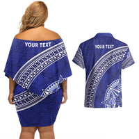 Tupou College Toloa Couples Matching Off Shoulder Short Dress and Hawaiian Shirt Ngatu Tapa Mix Style