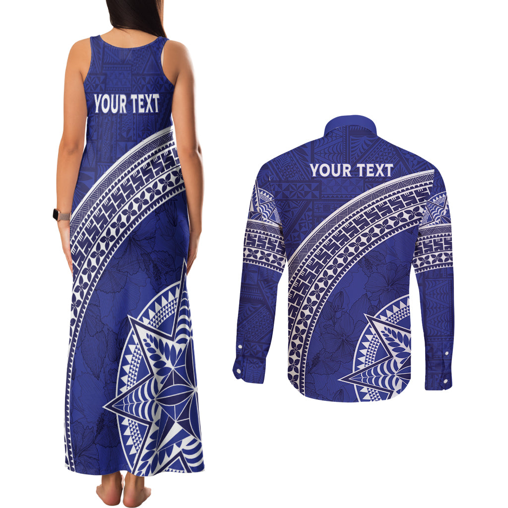 Tupou College Toloa Couples Matching Tank Maxi Dress and Long Sleeve Button Shirt Ngatu Tapa Mix Style