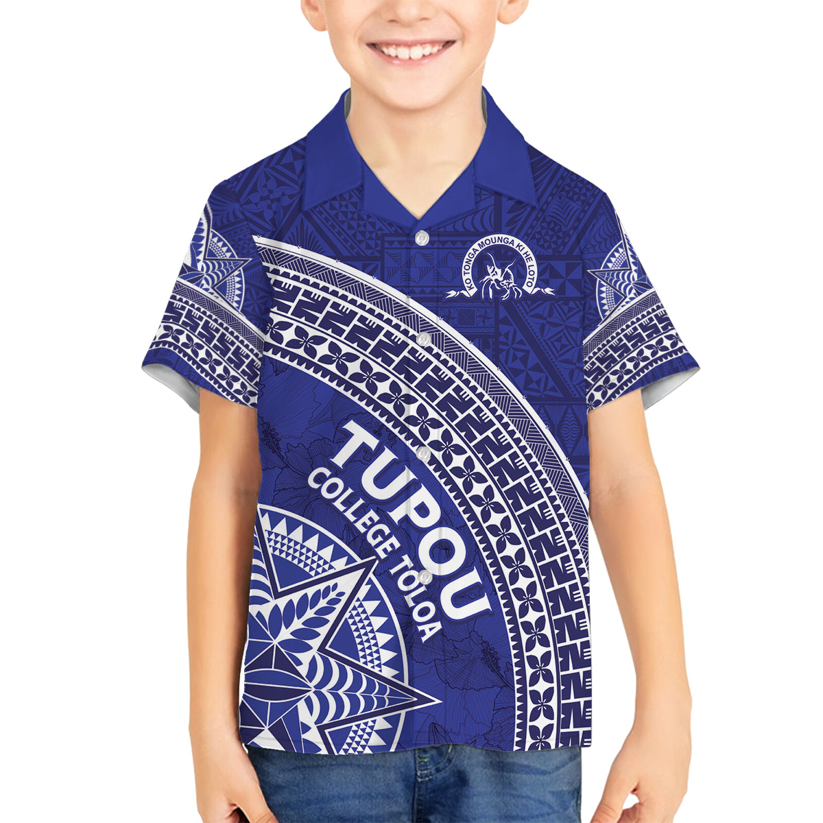 Tupou College Toloa Family Matching Off Shoulder Short Dress and Hawaiian Shirt Ngatu Tapa Mix Style