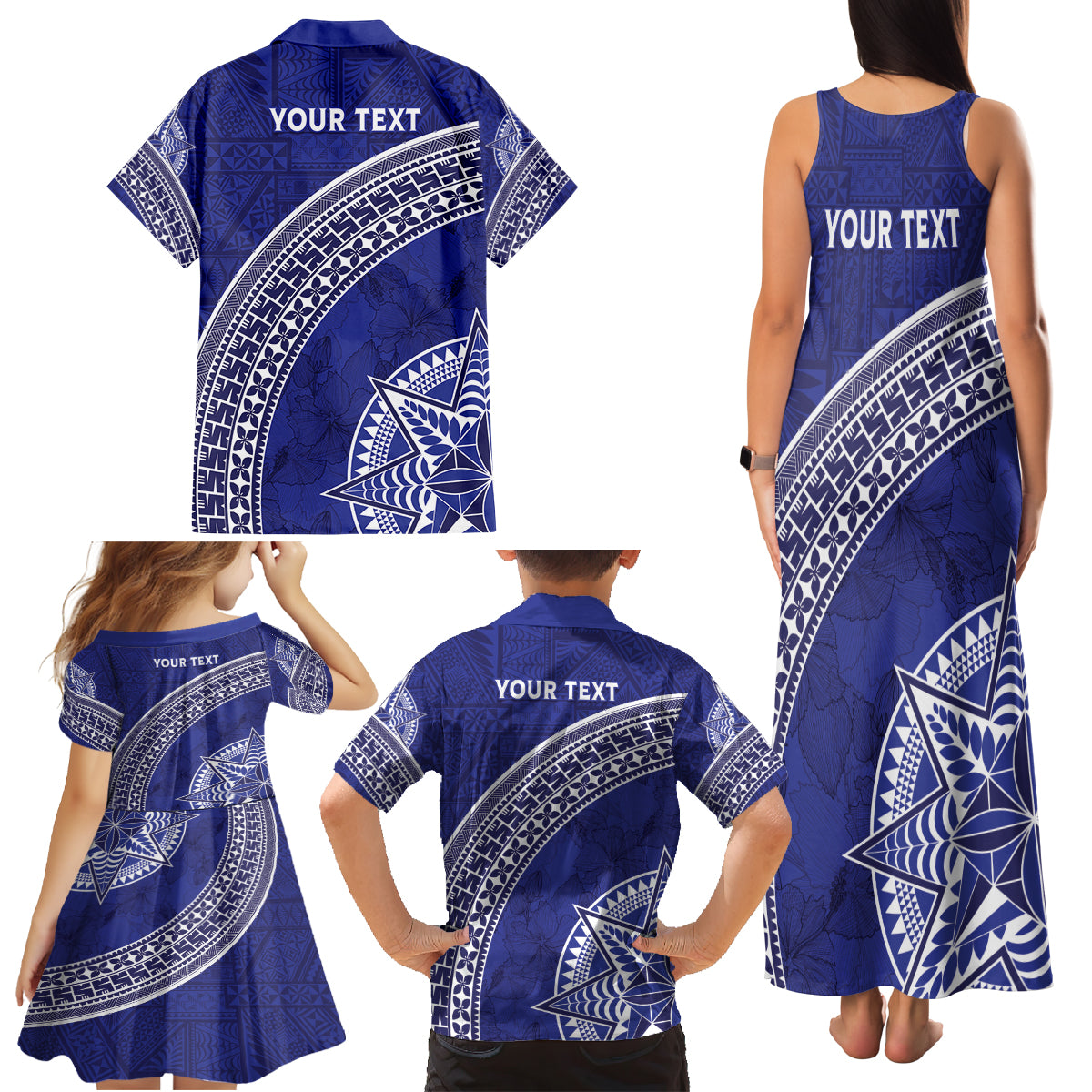 Tupou College Toloa Family Matching Tank Maxi Dress and Hawaiian Shirt Ngatu Tapa Mix Style