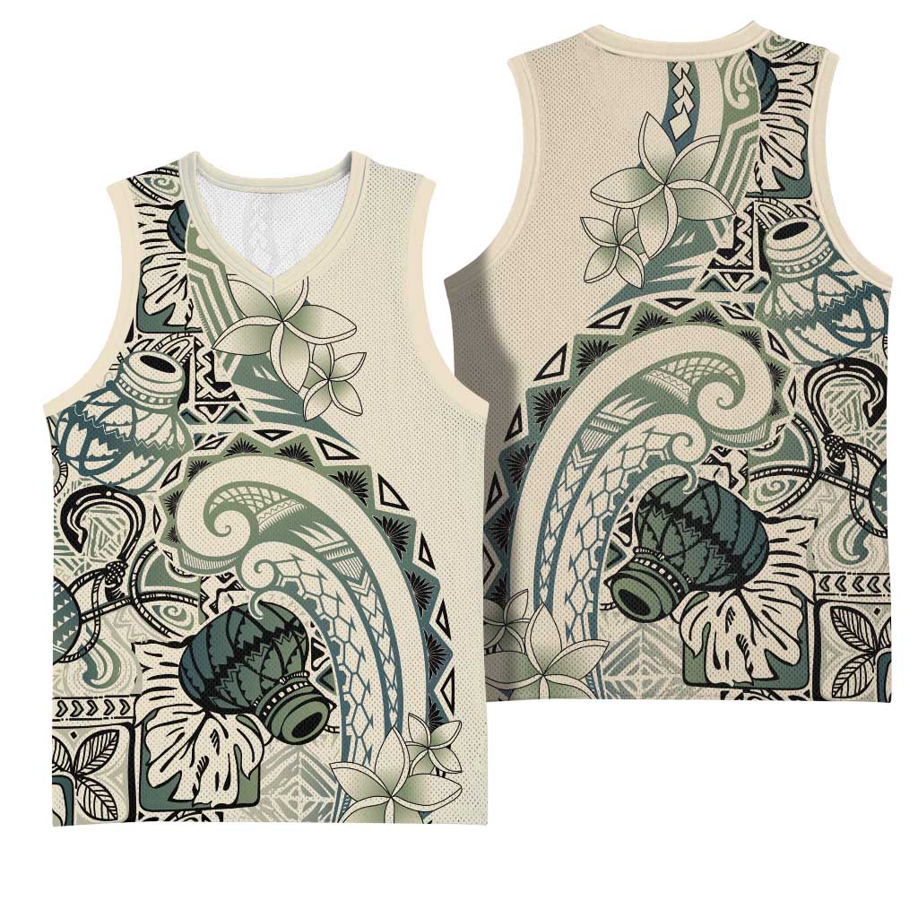 Aloha Hawaii Tapa Basketball Jersey Summer Green Hawaiian Ipu - Polynesian Pride