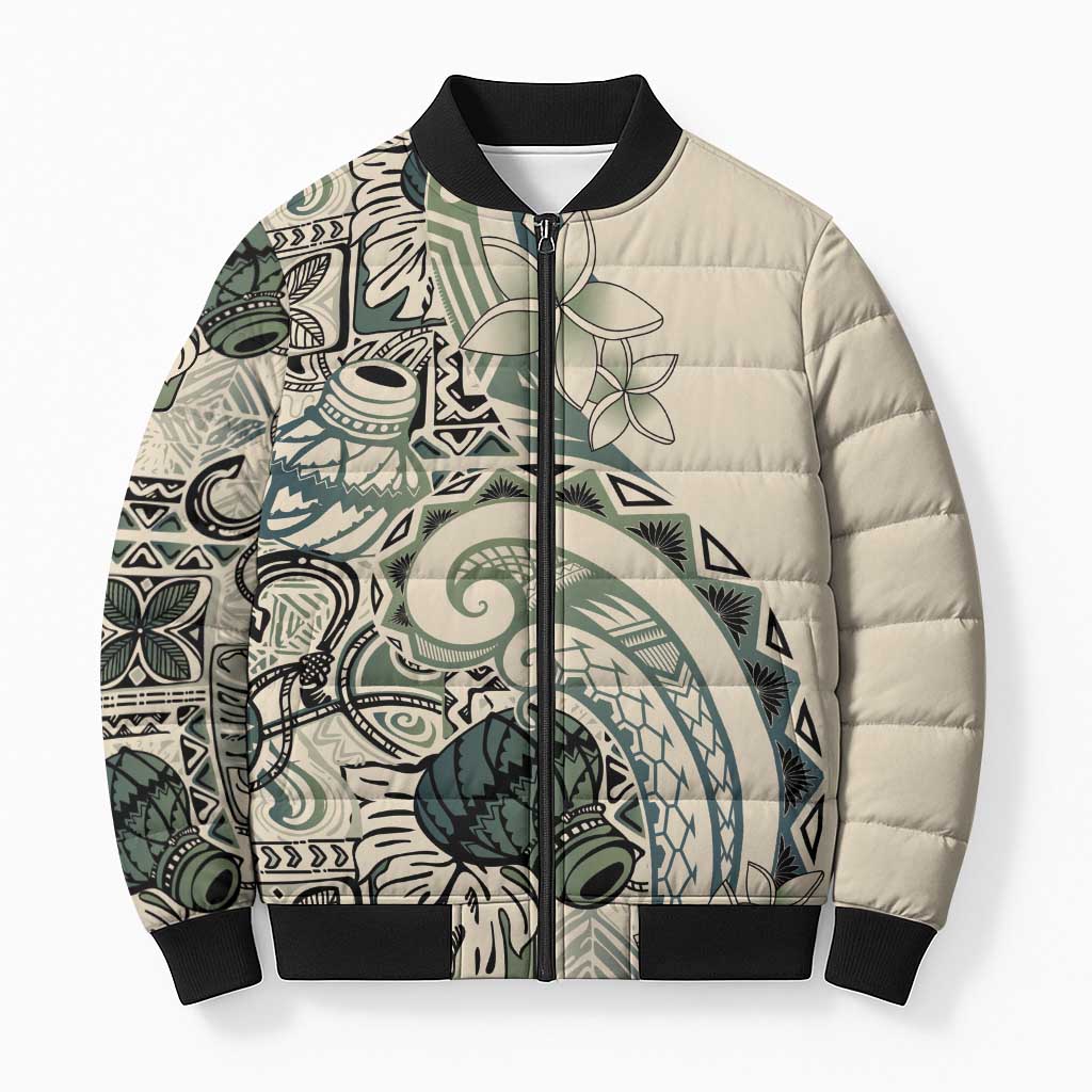 Aloha Hawaii Tapa Bomber Puffer Jacket Summer Green Hawaiian Ipu - Polynesian Pride