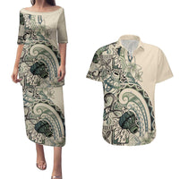 Aloha Hawaii Tapa Couples Matching Puletasi and Hawaiian Shirt Summer Green Hawaiian Ipu - Polynesian Pride