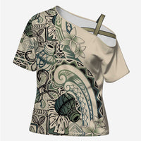 Aloha Hawaii Tapa Cross Shoulder Shirt Summer Green Hawaiian Ipu - Polynesian Pride