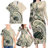 Aloha Hawaii Tapa Family Matching Long Sleeve Bodycon Dress and Hawaiian Shirt Summer Green Hawaiian Ipu - Polynesian Pride