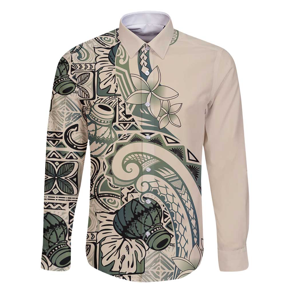 Aloha Hawaii Tapa Family Matching Long Sleeve Bodycon Dress and Hawaiian Shirt Summer Green Hawaiian Ipu - Polynesian Pride