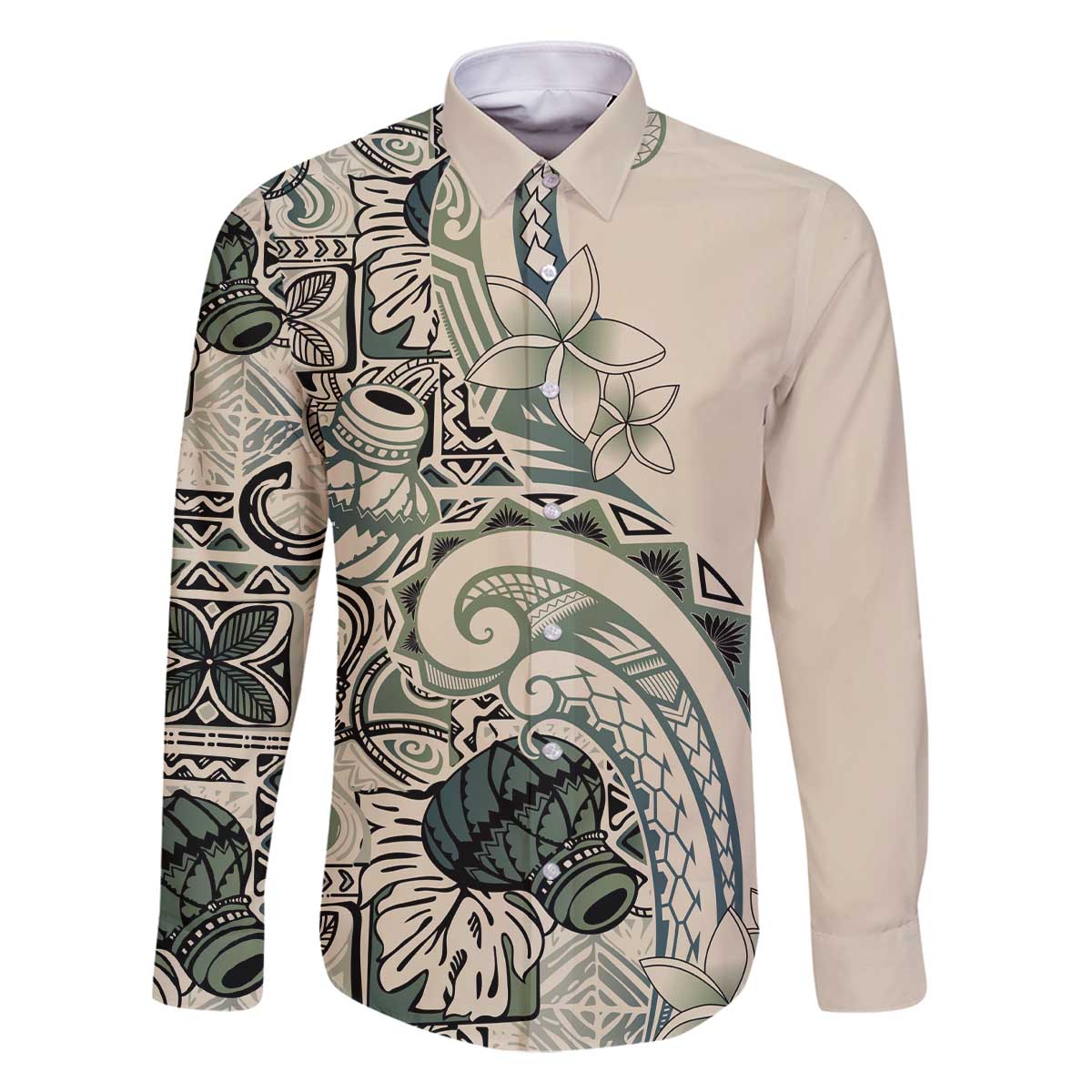 Aloha Hawaii Tapa Family Matching Off The Shoulder Long Sleeve Dress and Hawaiian Shirt Summer Green Hawaiian Ipu - Polynesian Pride