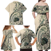 Aloha Hawaii Tapa Family Matching Off Shoulder Maxi Dress and Hawaiian Shirt Summer Green Hawaiian Ipu - Polynesian Pride