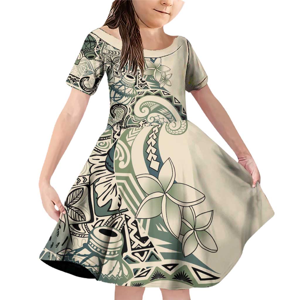 Aloha Hawaii Tapa Family Matching Off Shoulder Short Dress and Hawaiian Shirt Summer Green Hawaiian Ipu - Polynesian Pride