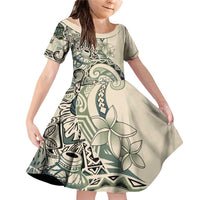 Aloha Hawaii Tapa Family Matching Off Shoulder Short Dress and Hawaiian Shirt Summer Green Hawaiian Ipu - Polynesian Pride