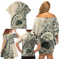Aloha Hawaii Tapa Family Matching Off Shoulder Short Dress and Hawaiian Shirt Summer Green Hawaiian Ipu - Polynesian Pride