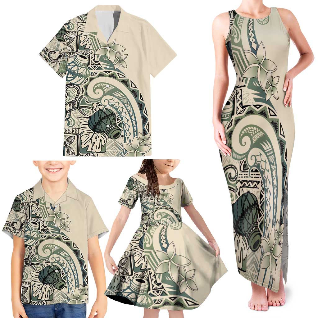 Aloha Hawaii Tapa Family Matching Tank Maxi Dress and Hawaiian Shirt Summer Green Hawaiian Ipu - Polynesian Pride