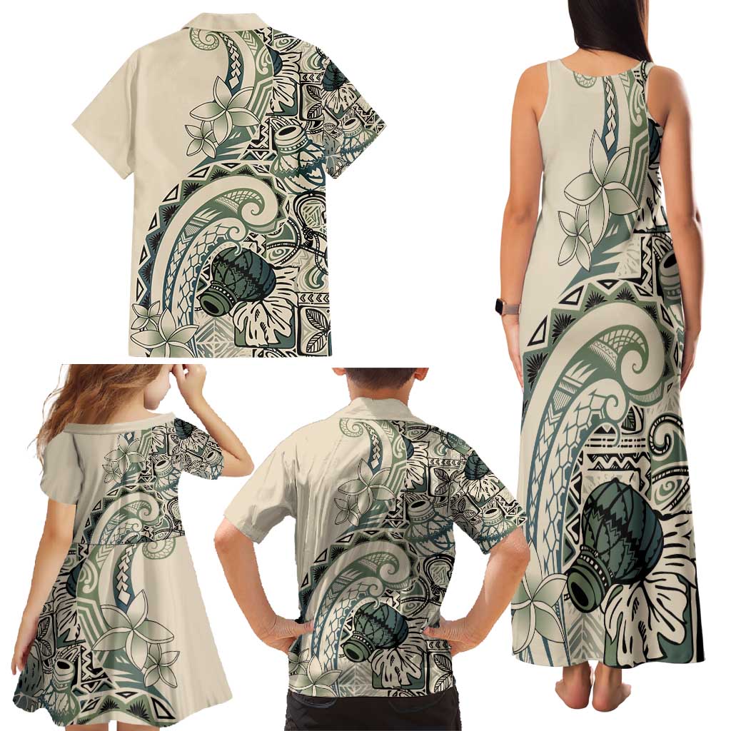Aloha Hawaii Tapa Family Matching Tank Maxi Dress and Hawaiian Shirt Summer Green Hawaiian Ipu - Polynesian Pride