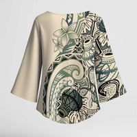 Aloha Hawaii Tapa Kimono Sleeve Blouse Summer Green Hawaiian Ipu - Polynesian Pride