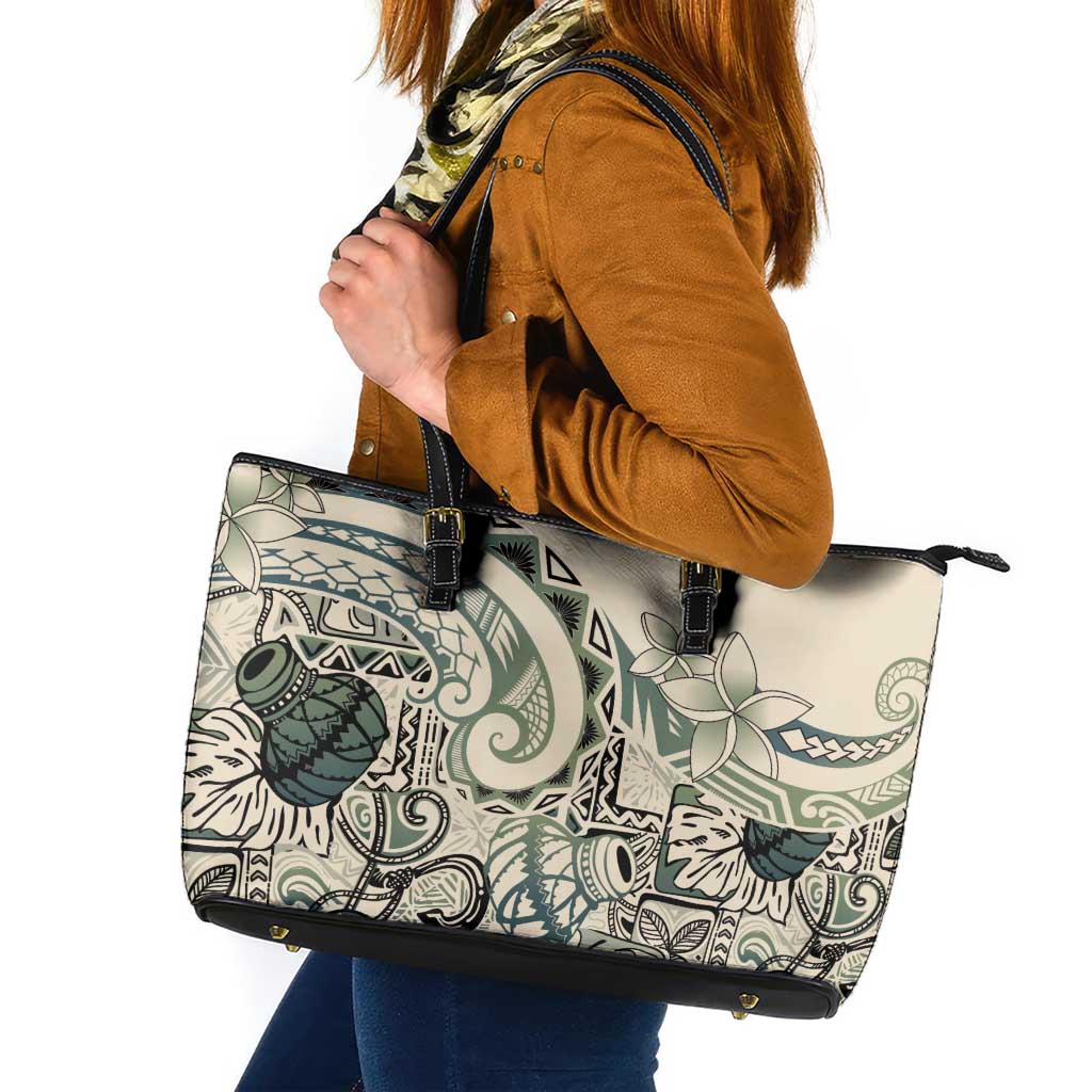 Aloha Hawaii Tapa Leather Tote Bag Summer Green Hawaiian Ipu - Polynesian Pride