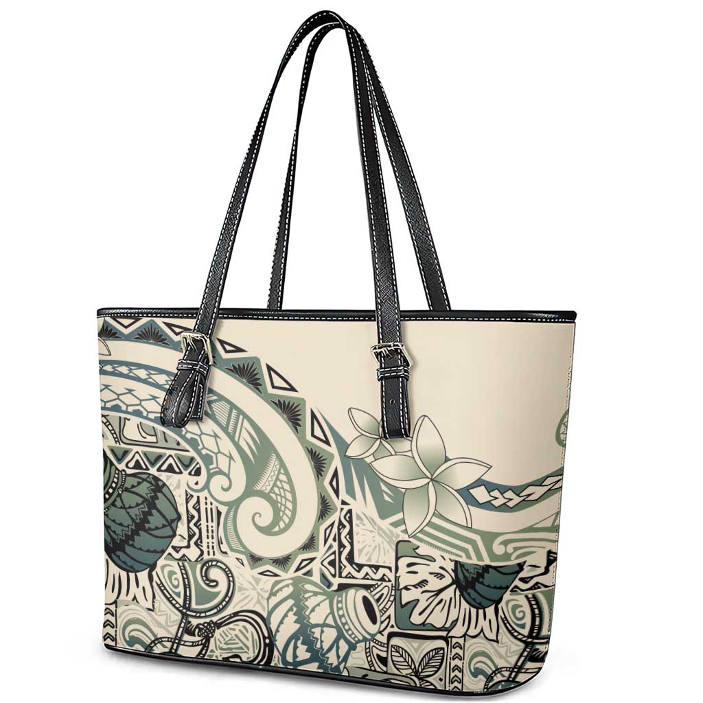 Aloha Hawaii Tapa Leather Tote Bag Summer Green Hawaiian Ipu - Polynesian Pride