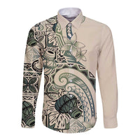 Aloha Hawaii Tapa Long Sleeve Button Shirt Summer Green Hawaiian Ipu - Polynesian Pride