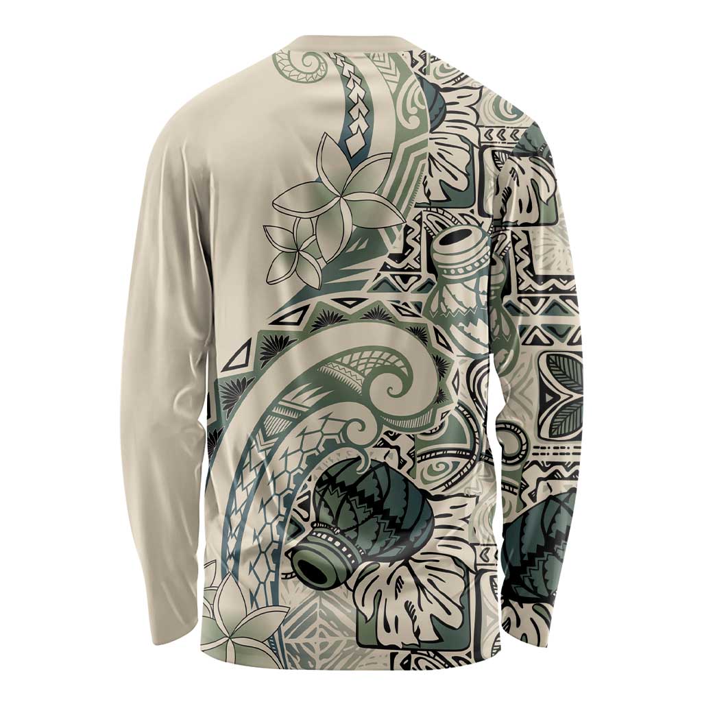 Aloha Hawaii Tapa Long Sleeve Shirt Summer Green Hawaiian Ipu - Polynesian Pride