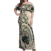 Aloha Hawaii Tapa Off Shoulder Maxi Dress Summer Green Hawaiian Ipu - Polynesian Pride