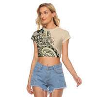 Aloha Hawaii Tapa Raglan Cropped T Shirt Summer Green Hawaiian Ipu - Polynesian Pride