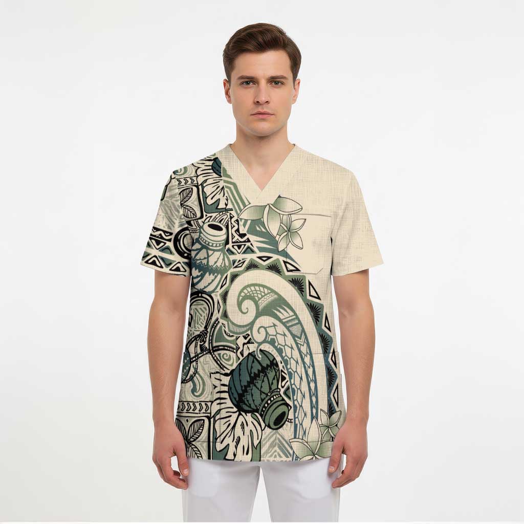 Aloha Hawaii Tapa Scrub Top Summer Green Hawaiian Ipu - Polynesian Pride