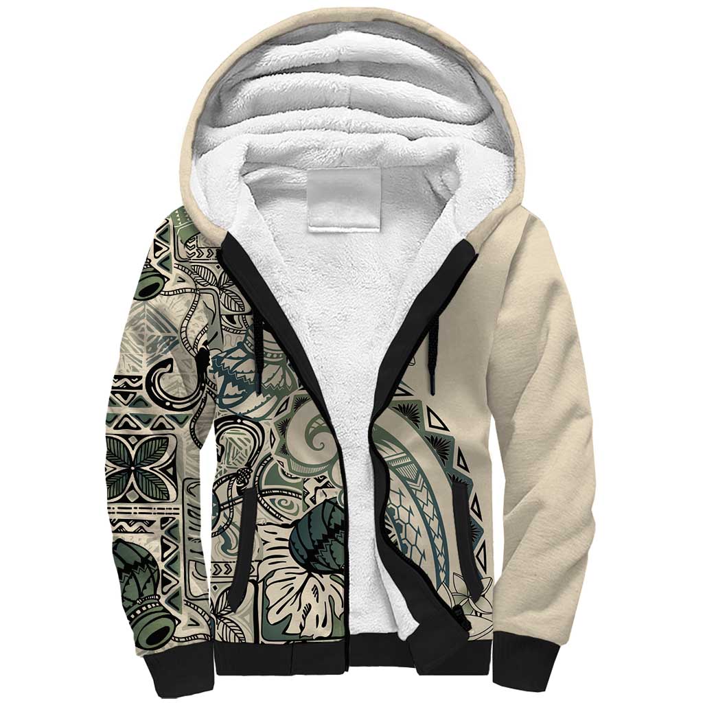 Aloha Hawaii Tapa Sherpa Hoodie Summer Green Hawaiian Ipu - Polynesian Pride