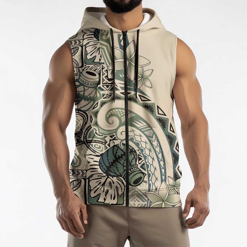 Aloha Hawaii Tapa Sleeveless Zip Hoodie Summer Green Hawaiian Ipu LT7