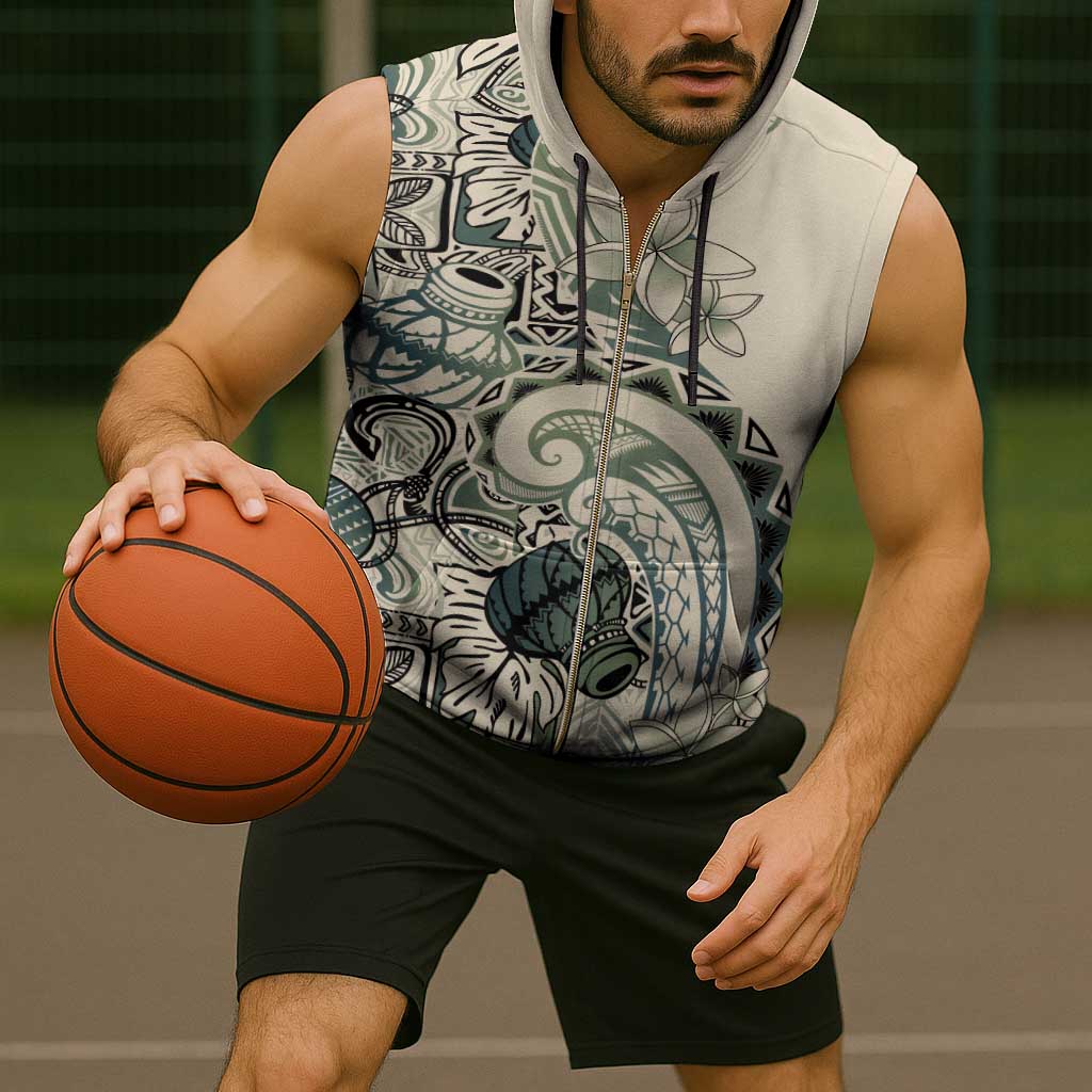 Aloha Hawaii Tapa Sleeveless Zip Hoodie Summer Green Hawaiian Ipu - Polynesian Pride