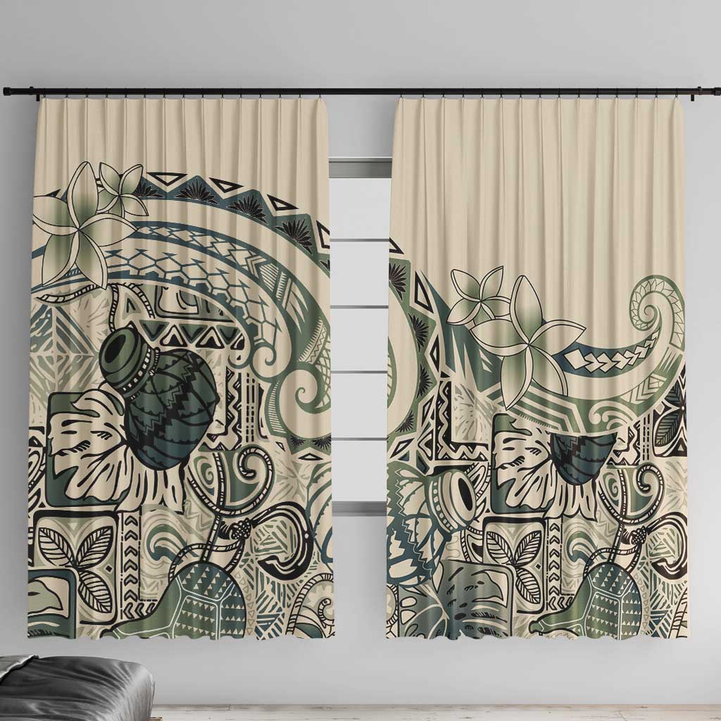 Aloha Hawaii Tapa Window Curtain Summer Green Hawaiian Ipu LT7 With Hooks Emerald - Polynesian Pride