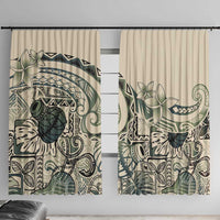 Aloha Hawaii Tapa Window Curtain Summer Green Hawaiian Ipu LT7 With Hooks Emerald - Polynesian Pride