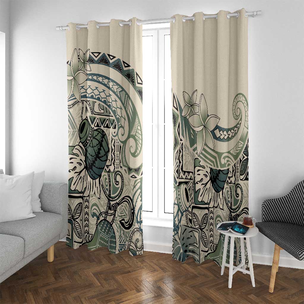 Aloha Hawaii Tapa Window Curtain Summer Green Hawaiian Ipu LT7 With Grommets Emerald - Polynesian Pride