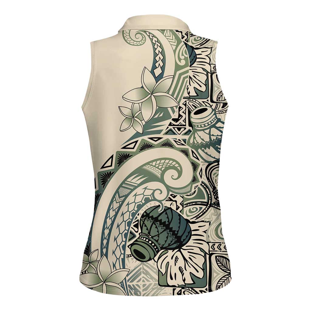 Aloha Hawaii Tapa Women Sleeveless Polo Shirt Summer Green Hawaiian Ipu - Polynesian Pride