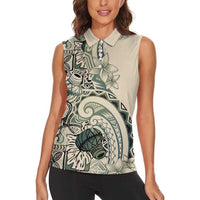 Aloha Hawaii Tapa Women Sleeveless Polo Shirt Summer Green Hawaiian Ipu - Polynesian Pride