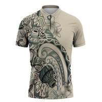 Aloha Hawaii Tapa Zipper Polo Shirt Summer Green Hawaiian Ipu - Polynesian Pride