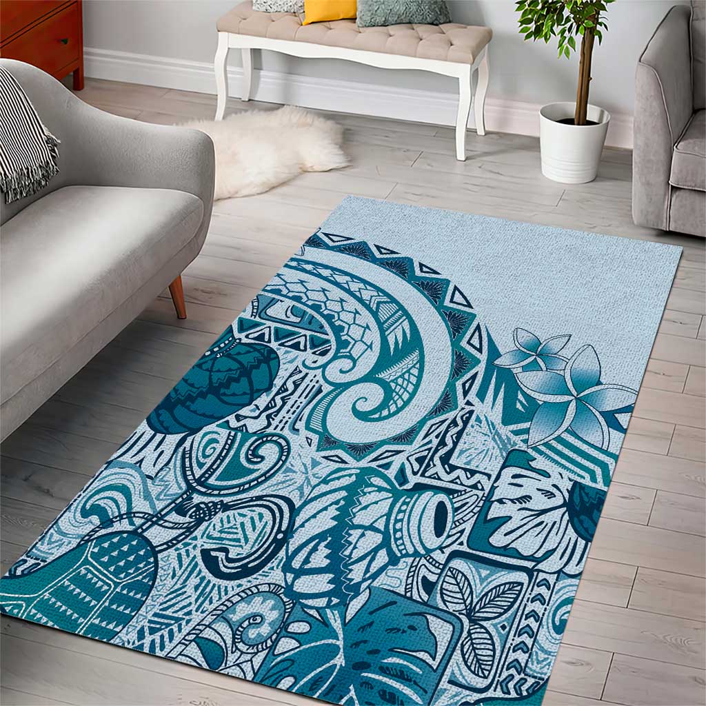 Aloha Hawaii Tapa Area Rug Cool Turquoise Hawaiian Ipu - Polynesian Pride