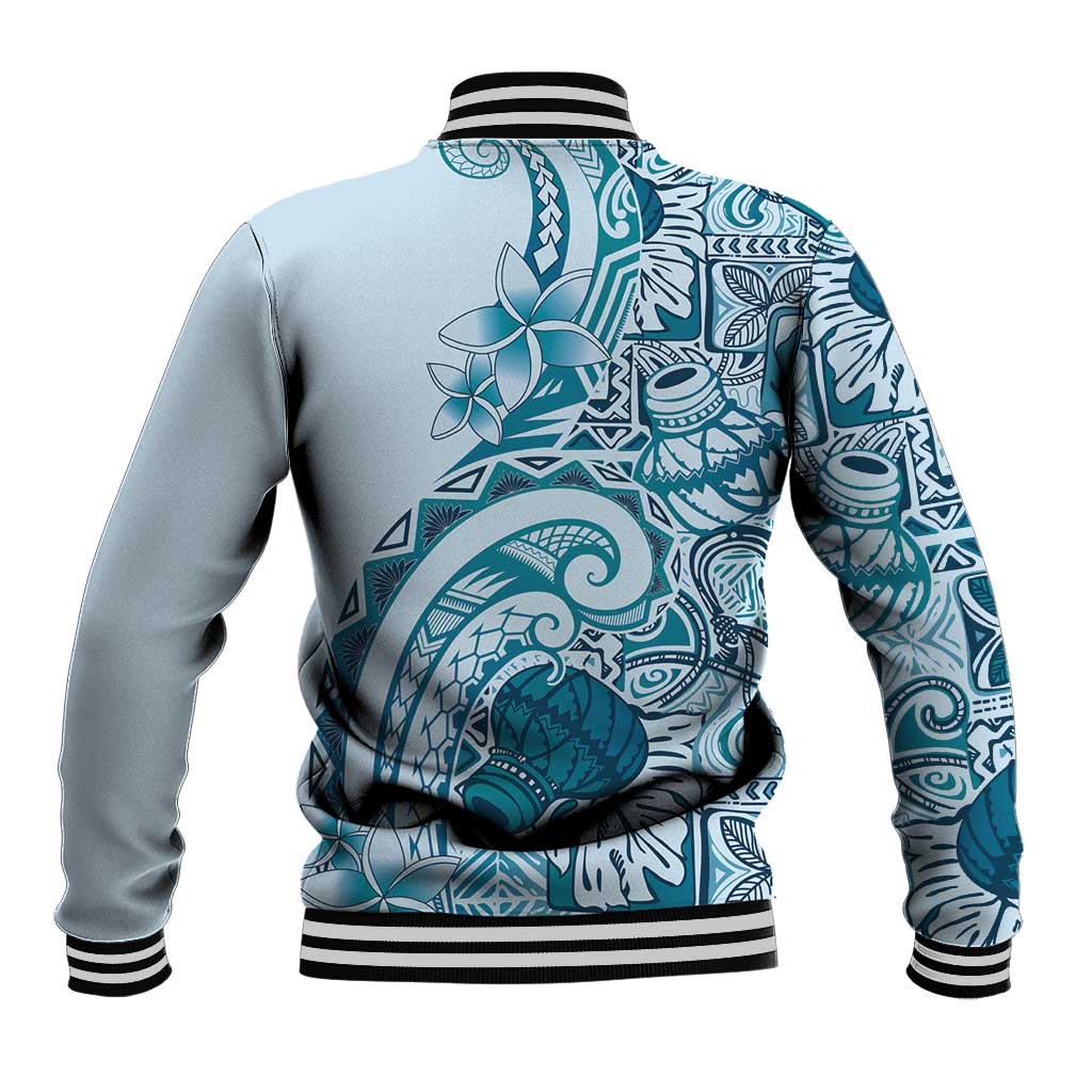 Aloha Hawaii Tapa Baseball Jacket Cool Turquoise Hawaiian Ipu - Polynesian Pride