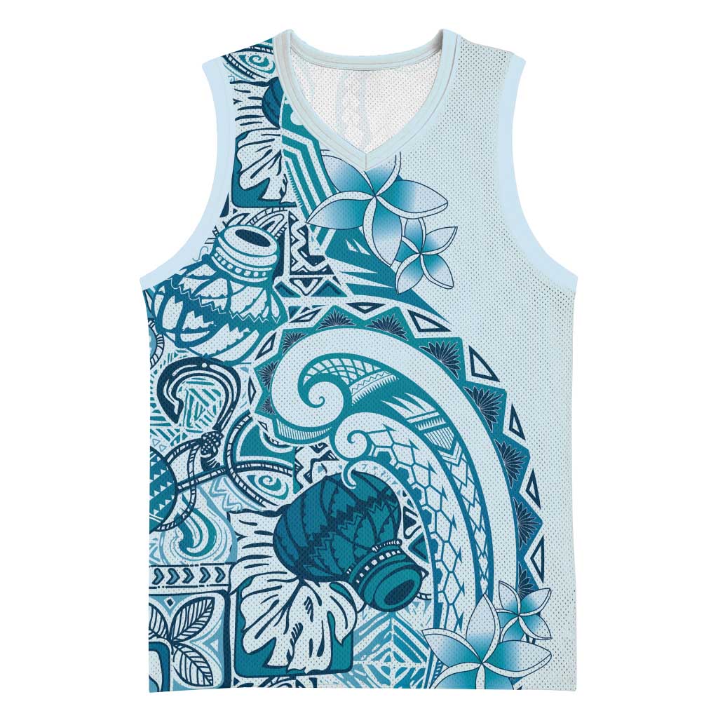 Aloha Hawaii Tapa Basketball Jersey Cool Turquoise Hawaiian Ipu - Polynesian Pride