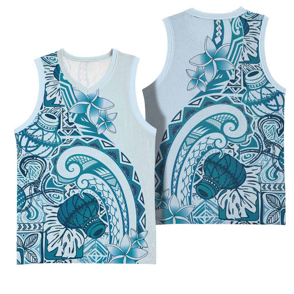 Aloha Hawaii Tapa Basketball Jersey Cool Turquoise Hawaiian Ipu - Polynesian Pride