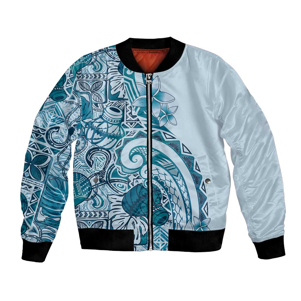 Aloha Hawaii Tapa Bomber Jacket Cool Turquoise Hawaiian Ipu - Polynesian Pride
